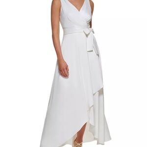 DKNY Sleeveless Faux-Wrap Gown